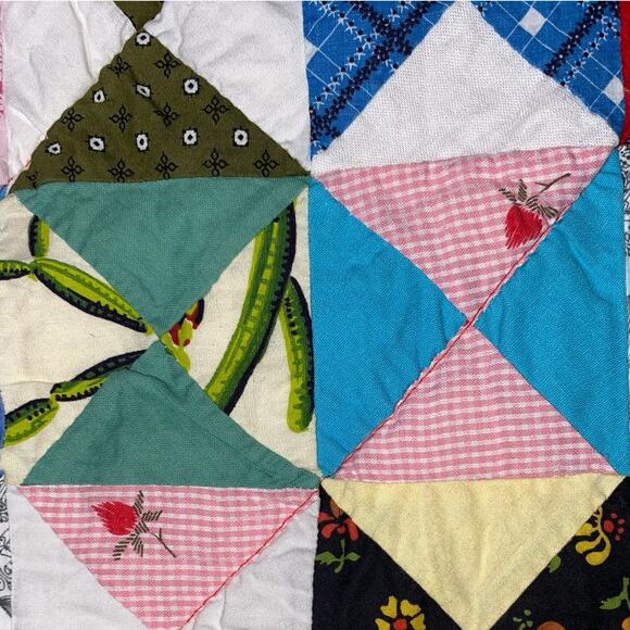 Patchwork Quilted Reversible Coverlet Handmade Large 50”X70” Perfect Throw Size - Picture 6 of 10